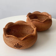 Decorative Woven Bowl Basket – Scalloped Edge Storage Basket for Fruit, Snacks, Keys & Home Decor-cc-091704