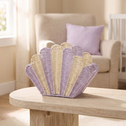 Shell Shaped Woven Handbag – Purple & Cream Summer Beach Tote Bag-cc-091718