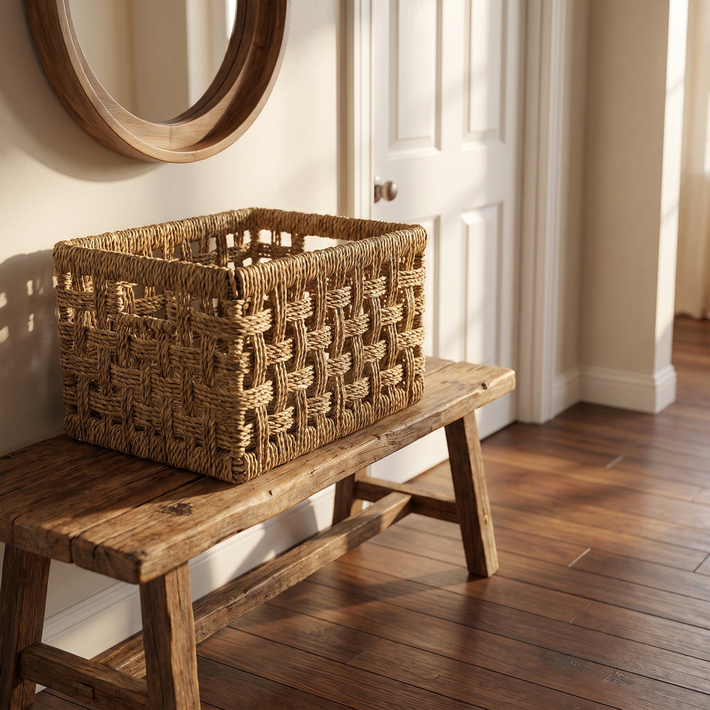Rectangular Woven Storage Basket – Decorative Organizer Bin for Towels, Books, Shelves & Home Storage-cc-092003