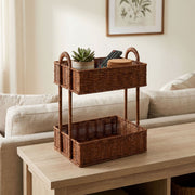 2-Tier Woven Storage Organizer with Handles – Countertop Basket Shelf for Kitchen, Pantry, Bathroom & Vanity-cc-091714