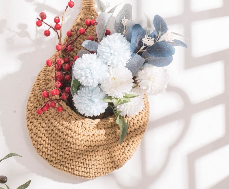 Handwoven Hanging Wall Basket – Boho Woven Planter & Decorative Storage Basket for Flowers, Plants and Home Decor-cc-091806
