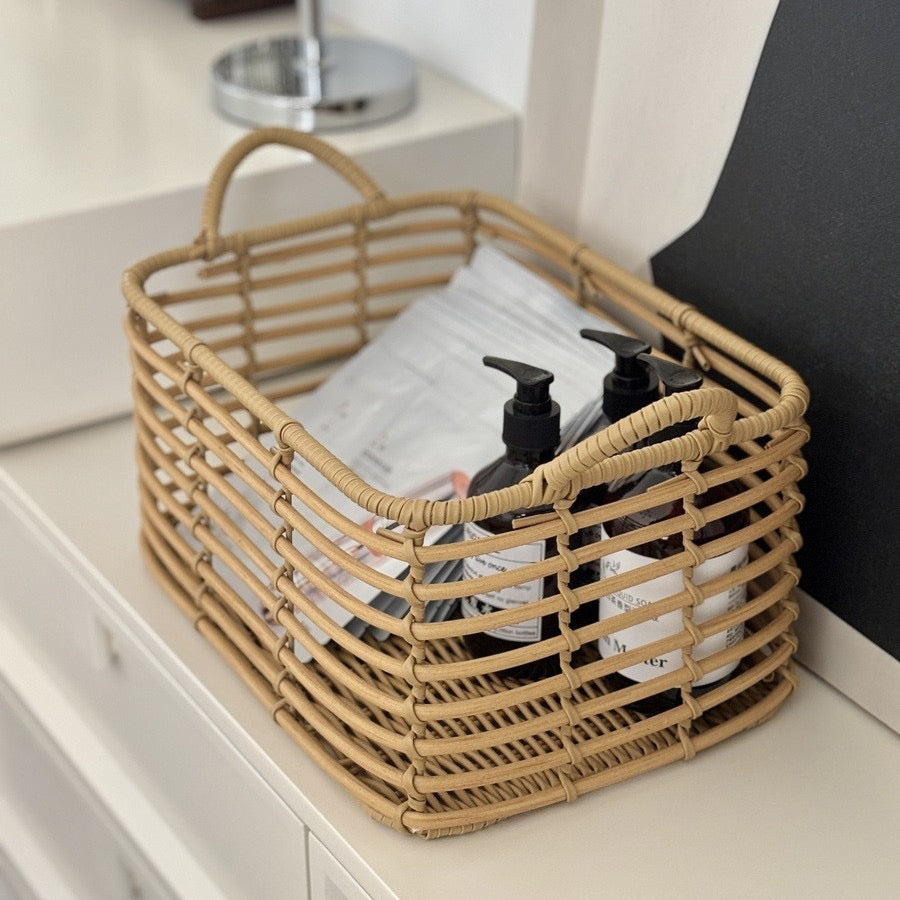 Rectangular Wicker Storage Basket with Handles – Shelf, Pantry & Home Organizer-091608-cc