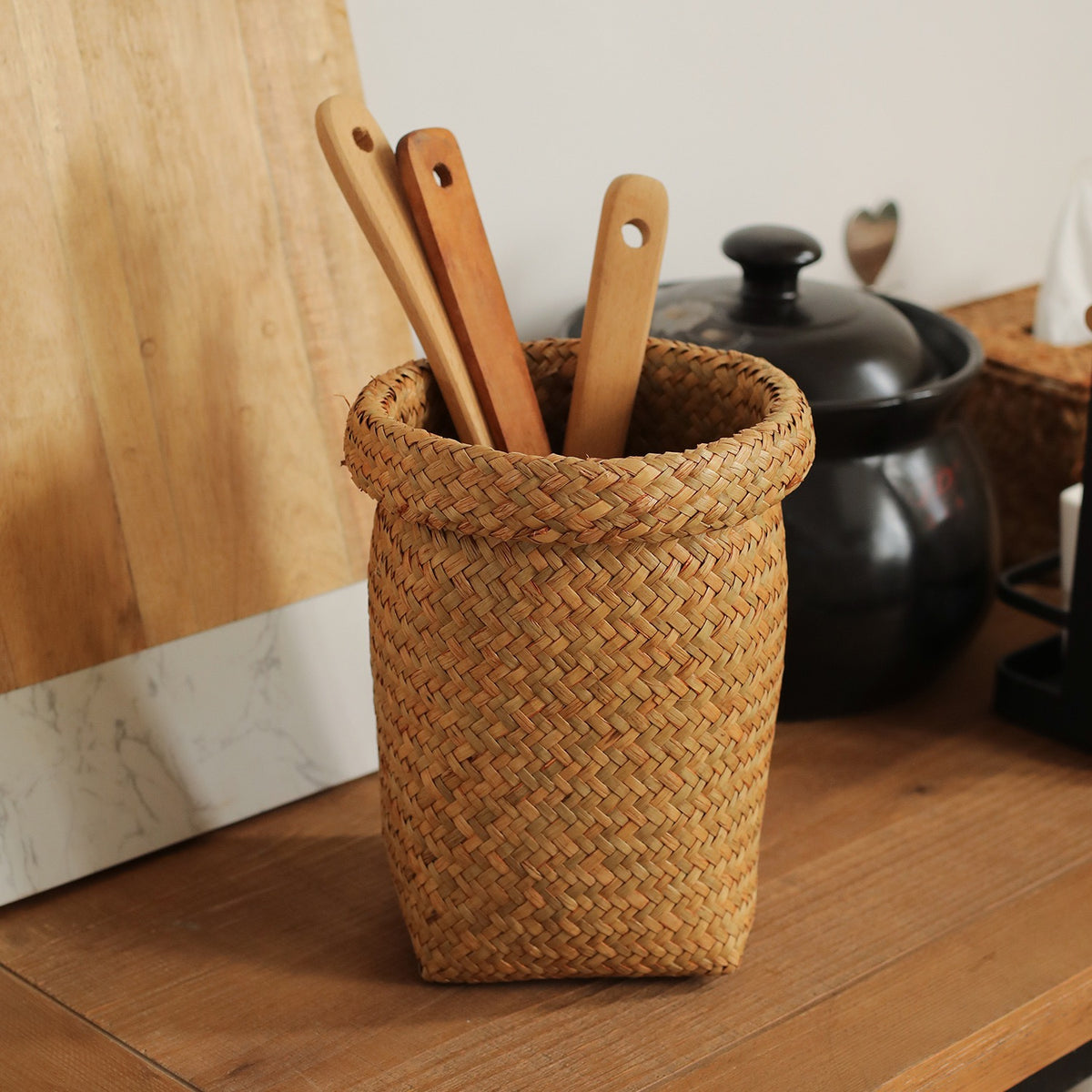 Woven Utensil Holder Basket – Kitchen Counter Organizer for Cooking Tools, Towels & Home Storage-091612-cc