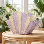 Shell Shaped Woven Handbag – Purple & Cream Summer Beach Tote Bag-cc-091718
