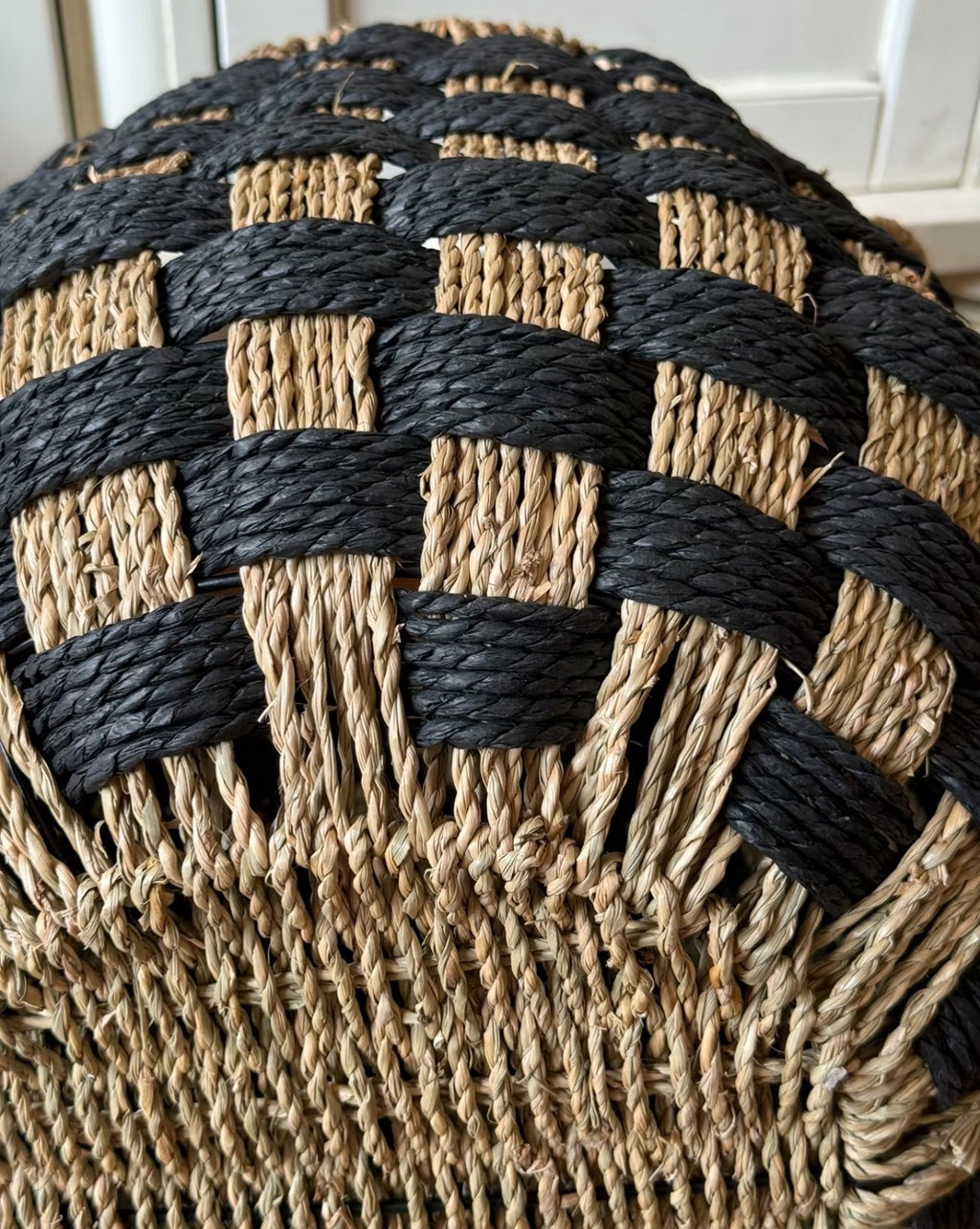 Black & Natural Woven Storage Basket Set with Handles – Decorative Floor Organizer for Living Room, Bedroom & Home-091618-cc