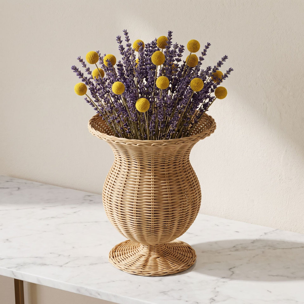 Natural Rattan Woven Vase for Dried Flowers, Decorative Wicker Flower Vase with Pedestal Base, Boho Farmhouse Home Decor-cc-091809