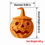 Handwoven Orange Pumpkin Basket with Lid for Halloween, Natural Rattan Woven Storage Basket with Carved Jack-O'-Lantern Face, Candy Bowl and Holiday Decorative Storage Container -cc-091722
