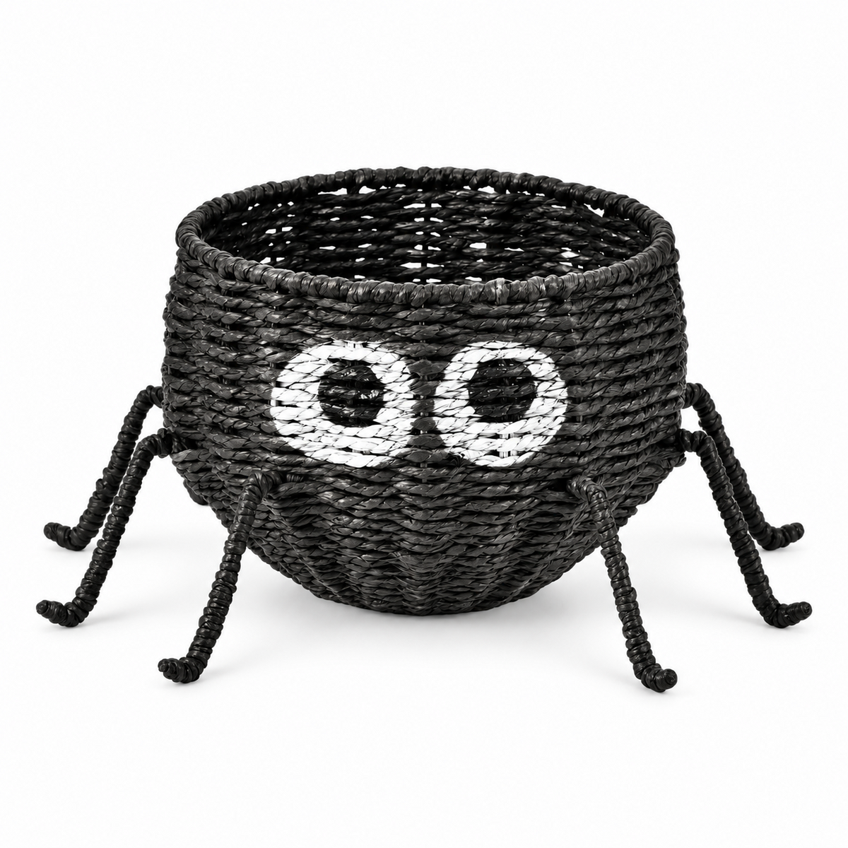 Black Spider Shaped Woven Candy Basket with Big Eyes & Legs, Handmade Halloween Trick-or-Treat Basket for Candy, Fruit & Party Decor -ZENG-091716