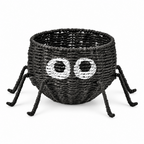 Black Spider Shaped Woven Candy Basket with Big Eyes & Legs, Handmade Halloween Trick-or-Treat Basket for Candy, Fruit & Party Decor -ZENG-091716