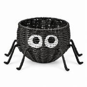 Black Spider Shaped Woven Candy Basket with Big Eyes & Legs, Handmade Halloween Trick-or-Treat Basket for Candy, Fruit & Party Decor -ZENG-091716