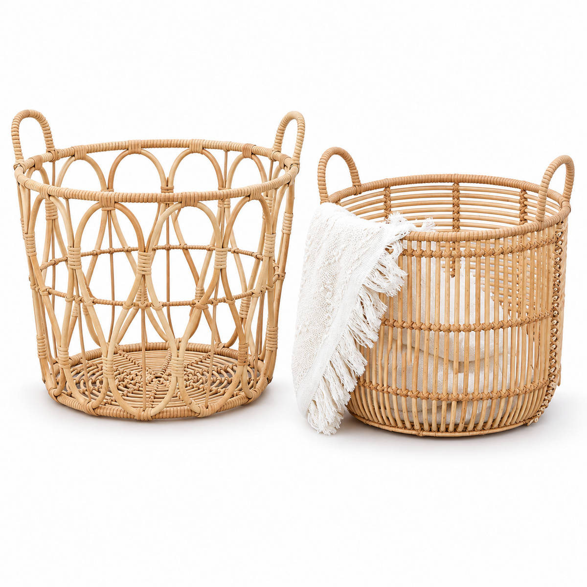 Woven Rattan Storage Basket with Handles – Large Laundry, Blanket & Toy Organizer-091601-cc
