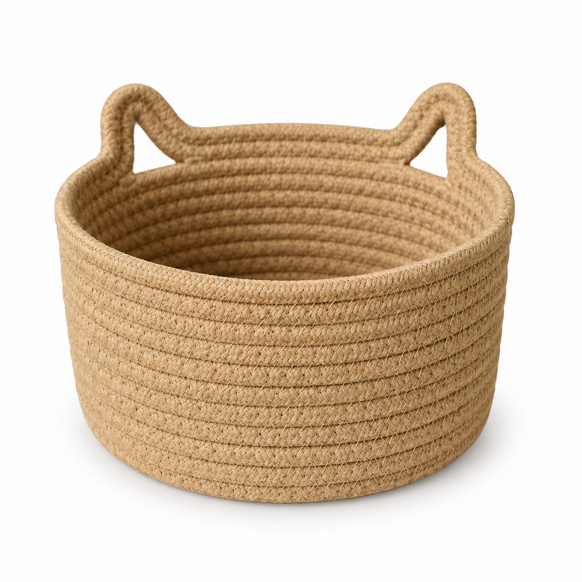 Handwoven Cat-Ear Shaped Storage Basket - Natural Straw Woven Toy Basket with Side Holes for Kids' Toys, Laundry and Home Organization -ZENG-091804