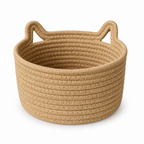 Handwoven Cat-Ear Shaped Storage Basket - Natural Straw Woven Toy Basket with Side Holes for Kids' Toys, Laundry and Home Organization -ZENG-091804