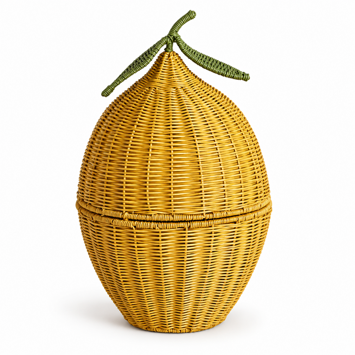 Handwoven Rattan Egg Shaped Storage Basket with Lid-Cute Fruit Shape Organizer for Nursery, Kitchen and Living Room-cc-091807