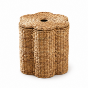 Twin Linked Woven Storage Basket with Lid, Handwoven Seagrass Blanket Organizer with Cover for Living Room, Bedroom & Nursery -ZENG-091713
