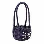 Black Rattan Woven Handled Basket with White Fishbone Stitching, Vintage Picnic and Gift Hamper, Farmhouse Storage Tote -ZENG-091720