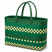 Green Woven Tote Bag with Woven Handles, Yellow Green Handwoven Wicker Beach Grocery Bag for Car Travel and Daily Carry -cc-091702
