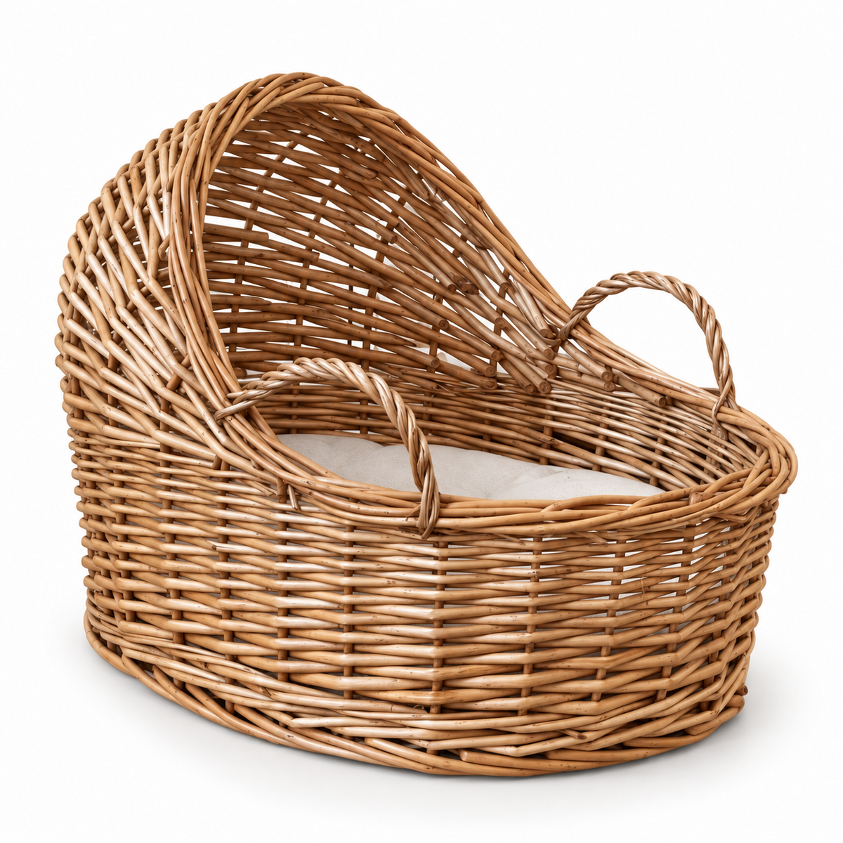 Willow Baby Bassinet Cradle Basket, Natural Light Brown Woven Oval Crib with Arch Canopy and Handle for Newborn Sleep -cc-091701