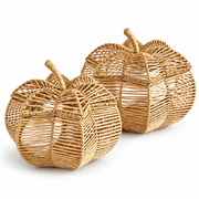 Wicker Pumpkin Shaped Storage Basket with Lid - Handwoven Rattan Fall Decor for Candy, Snacks & Gifts -ZENG-091801