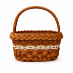 Brown Rattan Oval Woven Picnic Basket with Handles and White Trim, Classic Outdoor Tote for Camping, Shopping and Display -ZENG-091722