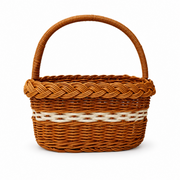 Brown Rattan Oval Woven Picnic Basket with Handles and White Trim, Classic Outdoor Tote for Camping, Shopping and Display -ZENG-091722