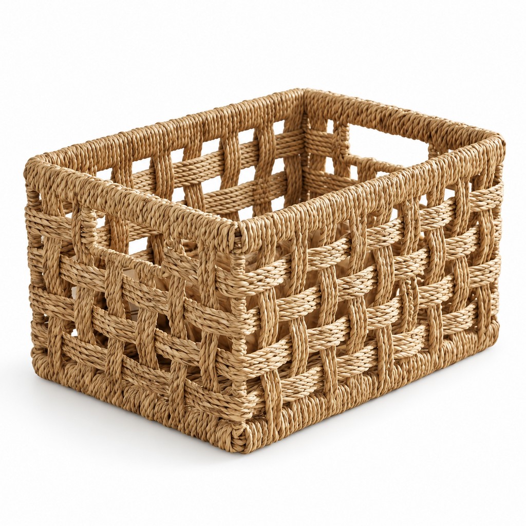 Rectangular Woven Storage Basket – Decorative Organizer Bin for Towels, Books, Shelves & Home Storage-cc-092003