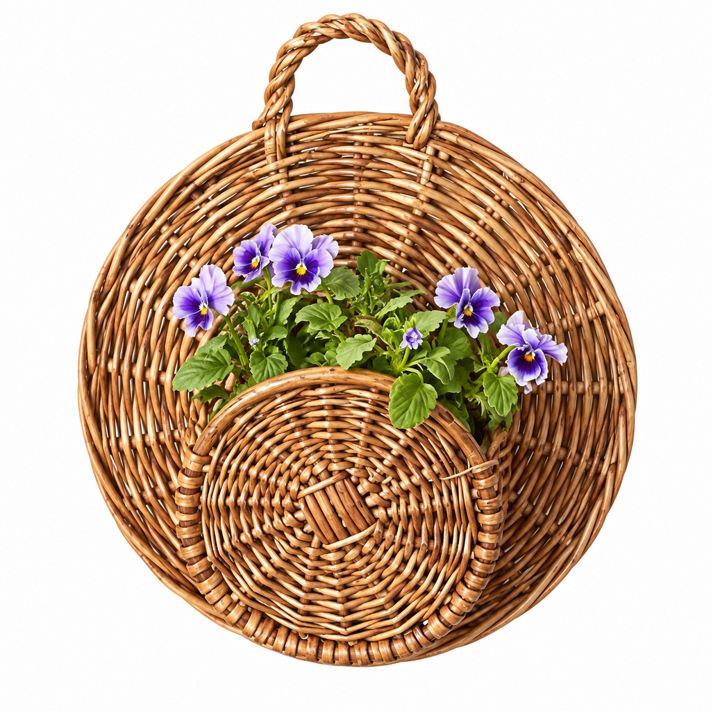 Handwoven Natural Rattan Hanging Plant Basket with Sturdy Hanging Ring, Bohemian Wicker Flower Pot Holder for Indoor Outdoor Garden Balcony Decor, Round Rattan Planter Basket for Potted Plants -ZENG-091719