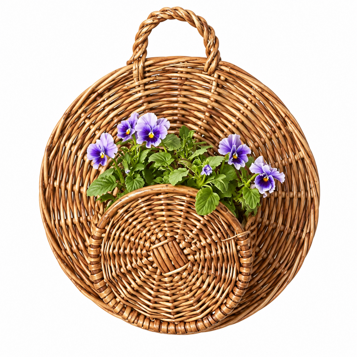 Handwoven Natural Rattan Hanging Plant Basket with Sturdy Hanging Ring, Bohemian Wicker Flower Pot Holder for Indoor Outdoor Garden Balcony Decor, Round Rattan Planter Basket for Potted Plants -ZENG-091719