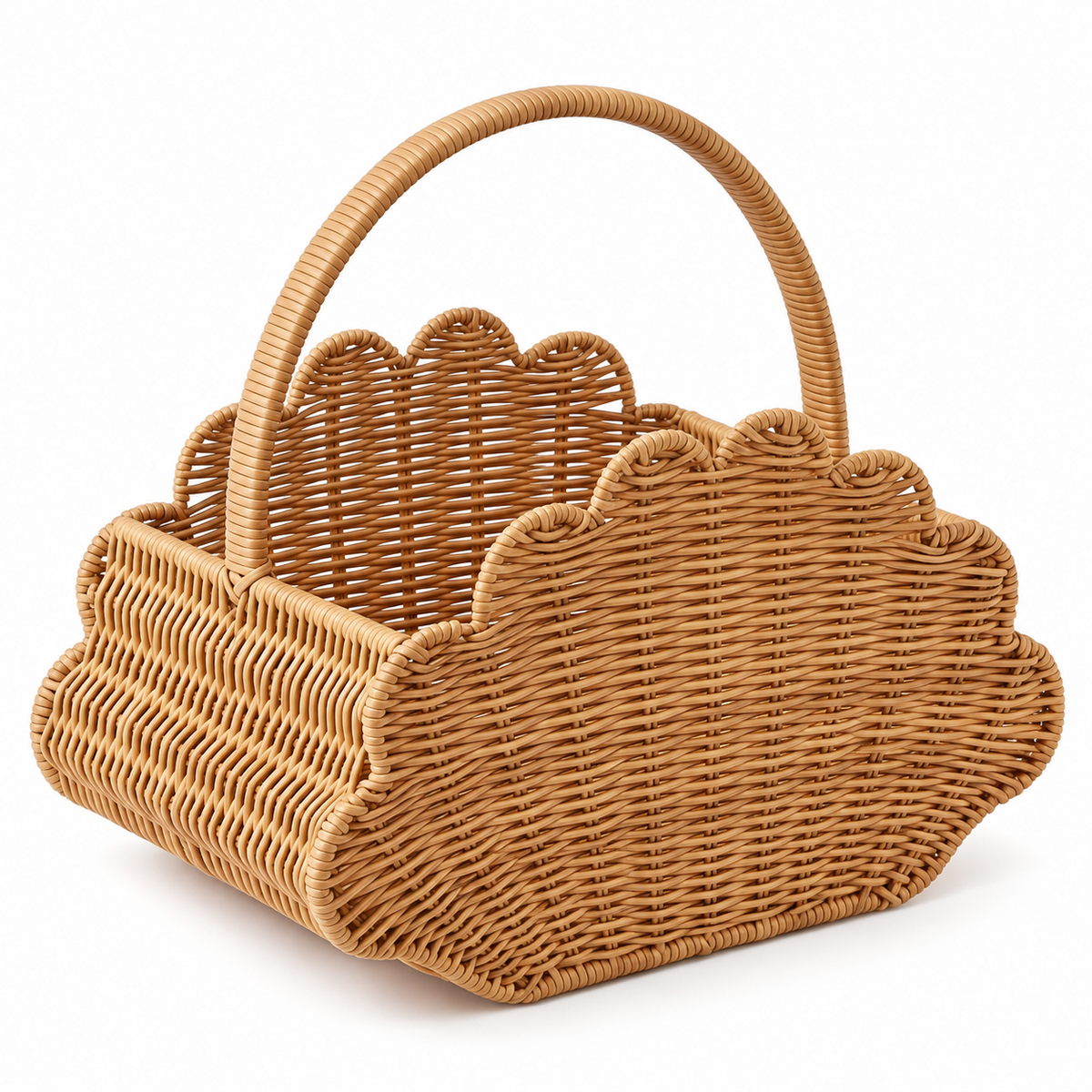 Woven Picnic Basket with Wave Trim & Handles, Handmade Wicker Basket for Baguette, Fruits & Outdoor Picnic, Farmhouse Summer Decor -ZENG-091709