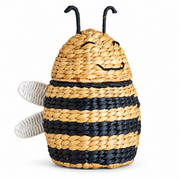 Handwoven Wicker Bee Storage Basket with Lid,Natural Decorative Basket for Nursery, Kids Room and Home Decor-cc-091808