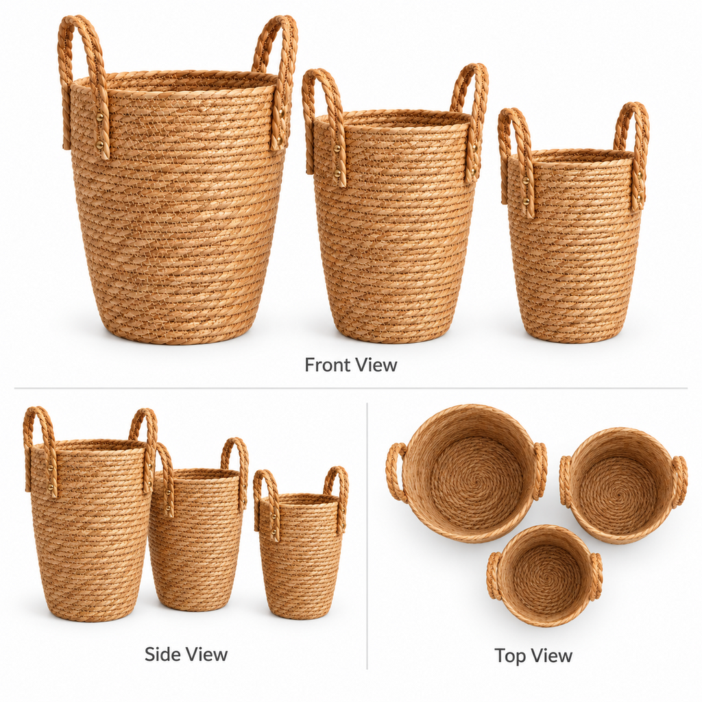Woven Floor Basket with Handles – Decorative Storage & Flower Basket for Home Decor-091605-cc