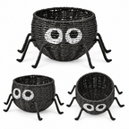 Black Spider Shaped Woven Candy Basket with Big Eyes & Legs, Handmade Halloween Trick-or-Treat Basket for Candy, Fruit & Party Decor -ZENG-091716