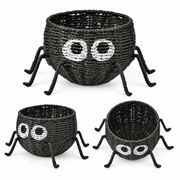 Black Spider Shaped Woven Candy Basket with Big Eyes & Legs, Handmade Halloween Trick-or-Treat Basket for Candy, Fruit & Party Decor -ZENG-091716