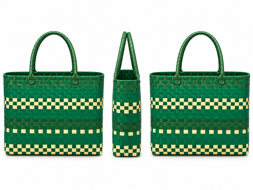 Green Woven Tote Bag with Woven Handles, Yellow Green Handwoven Wicker Beach Grocery Bag for Car Travel and Daily Carry -cc-091702