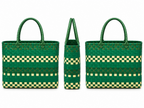 Green Woven Tote Bag with Woven Handles, Yellow Green Handwoven Wicker Beach Grocery Bag for Car Travel and Daily Carry -cc-091702