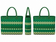Green Woven Tote Bag with Woven Handles, Yellow Green Handwoven Wicker Beach Grocery Bag for Car Travel and Daily Carry -cc-091702