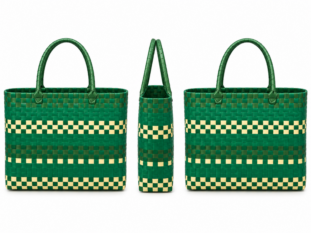 Green Woven Tote Bag with Woven Handles, Yellow Green Handwoven Wicker Beach Grocery Bag for Car Travel and Daily Carry -cc-091702