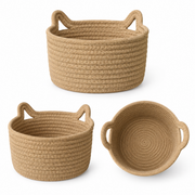 Handwoven Cat-Ear Shaped Storage Basket - Natural Straw Woven Toy Basket with Side Holes for Kids' Toys, Laundry and Home Organization -ZENG-091804