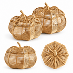 Wicker Pumpkin Shaped Storage Basket with Lid - Handwoven Rattan Fall Decor for Candy, Snacks & Gifts -ZENG-091801
