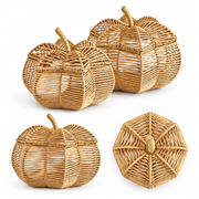 Wicker Pumpkin Shaped Storage Basket with Lid - Handwoven Rattan Fall Decor for Candy, Snacks & Gifts -ZENG-091801