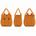 Cat Shaped Woven Basket with Ears & Bead Eyes, Handmade Wicker Serving Basket with Dual Handles for Bread, Fruits & Boho Table Decor -ZENG-091805