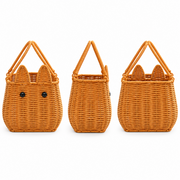 Cat Shaped Woven Basket with Ears & Bead Eyes, Handmade Wicker Serving Basket with Dual Handles for Bread, Fruits & Boho Table Decor -ZENG-091805