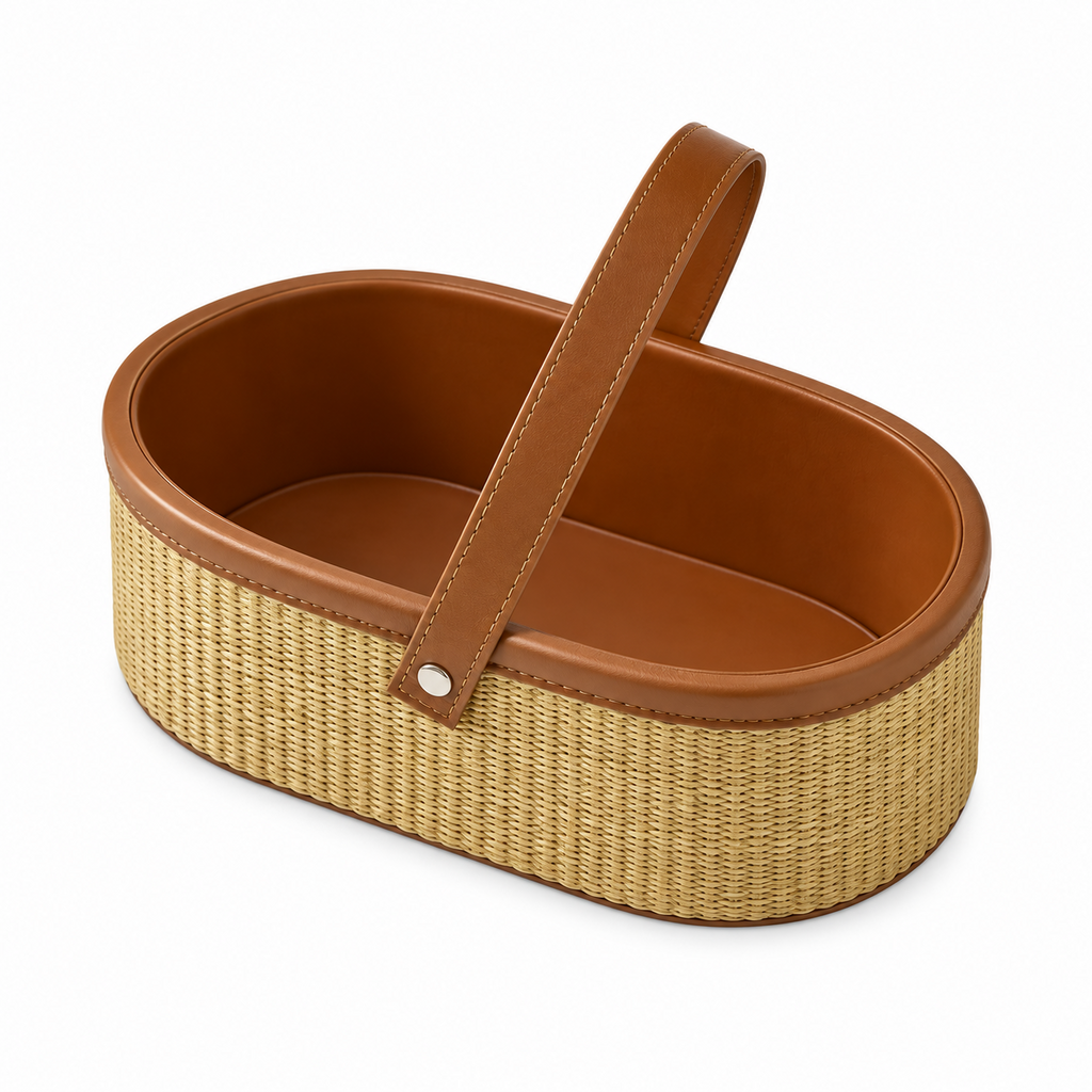 Woven Bathroom Storage Basket with Handle – Portable Toiletry & Vanity Organizer for Skincare, Cosmetics & Home-091619-cc