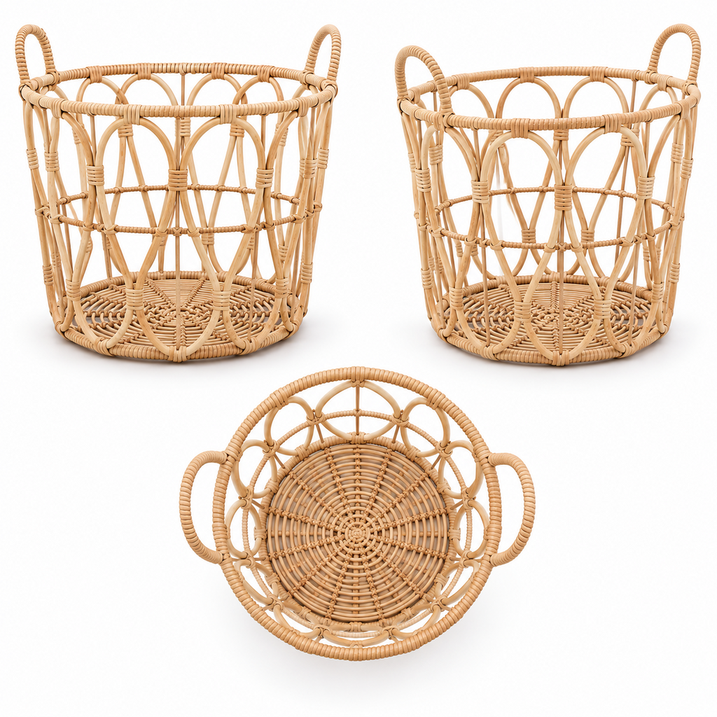 Woven Rattan Storage Basket with Handles – Large Laundry, Blanket & Toy Organizer-091601-cc