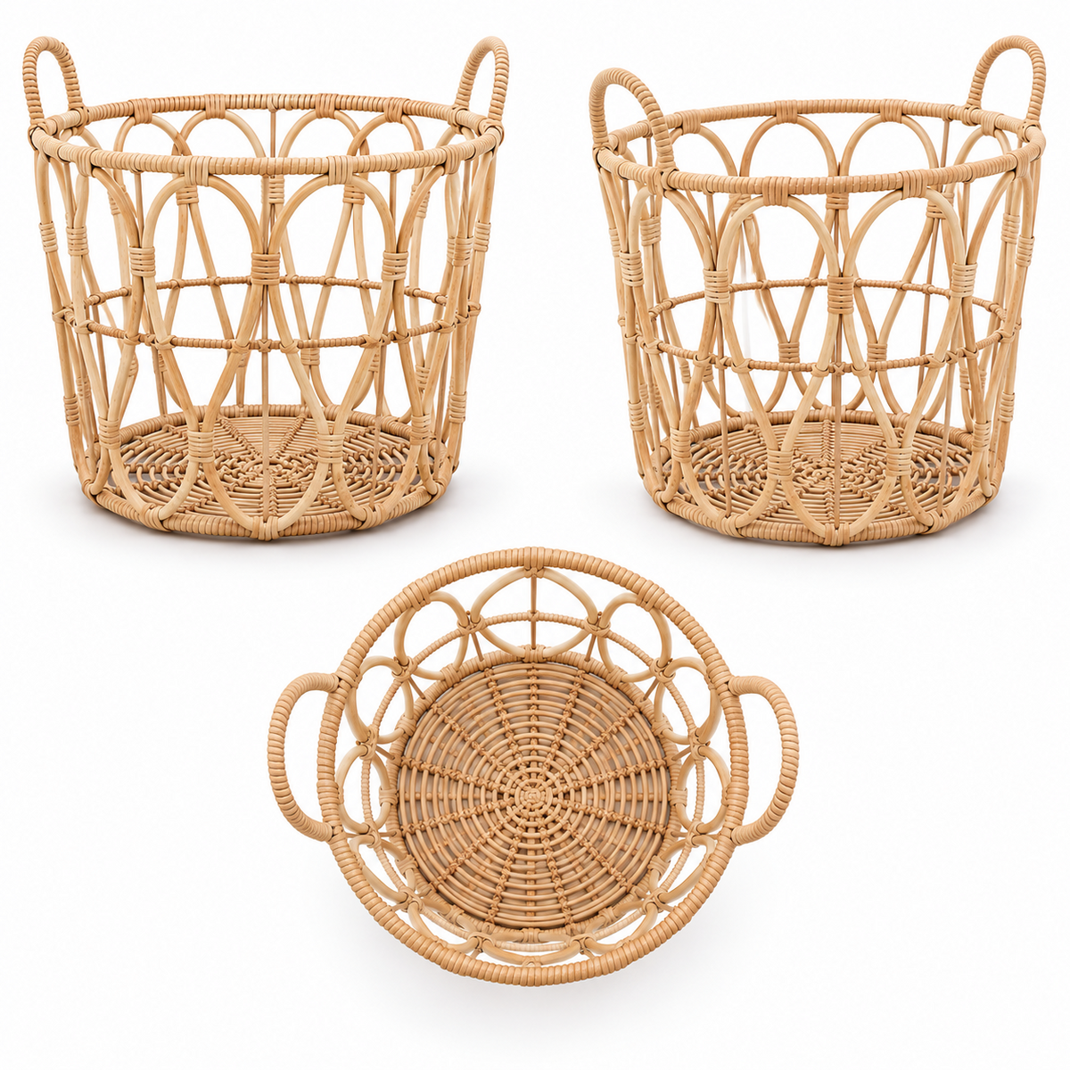 Woven Rattan Storage Basket with Handles – Large Laundry, Blanket & Toy Organizer-091601-cc