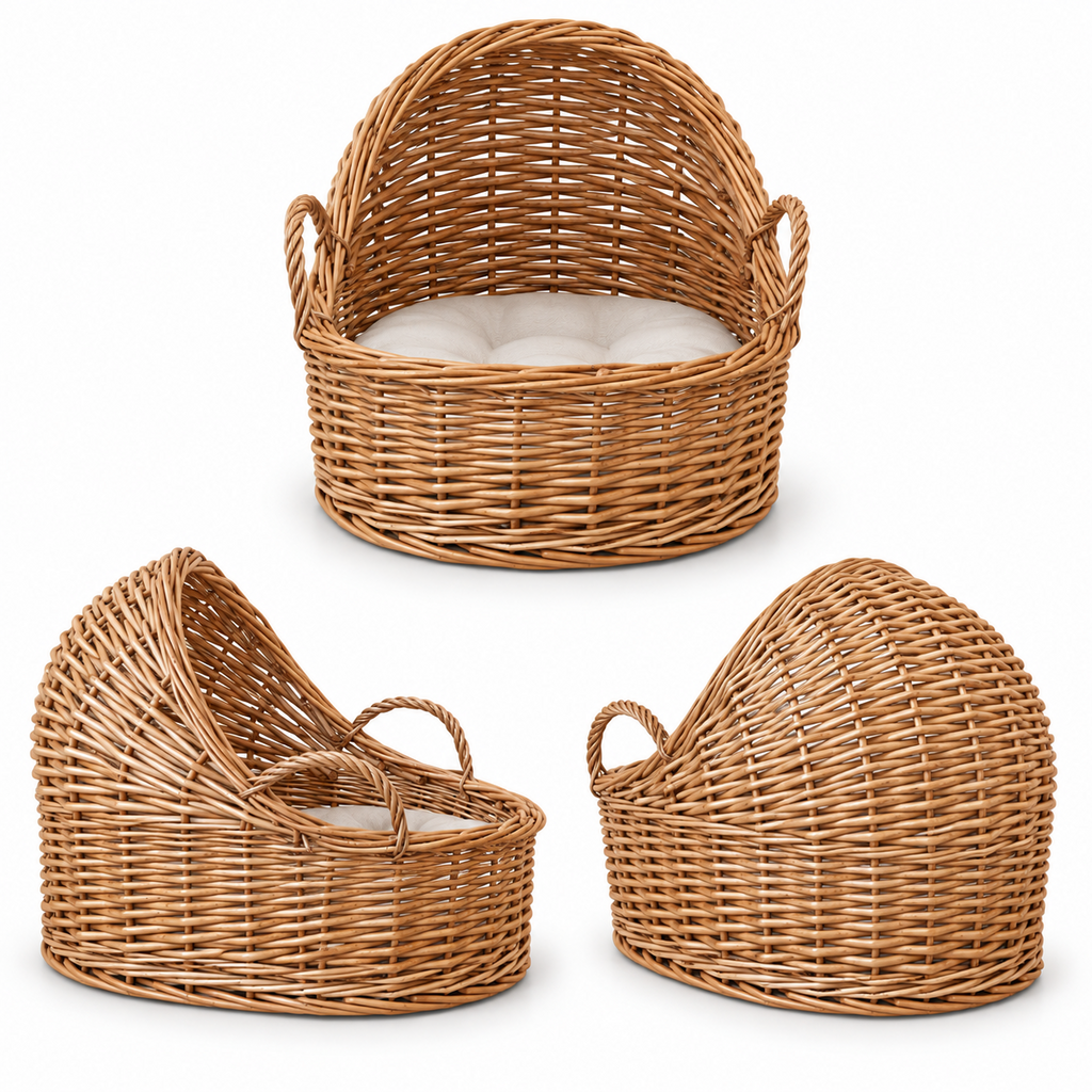 Willow Baby Bassinet Cradle Basket, Natural Light Brown Woven Oval Crib with Arch Canopy and Handle for Newborn Sleep -cc-091701