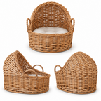 Willow Baby Bassinet Cradle Basket, Natural Light Brown Woven Oval Crib with Arch Canopy and Handle for Newborn Sleep -cc-091701
