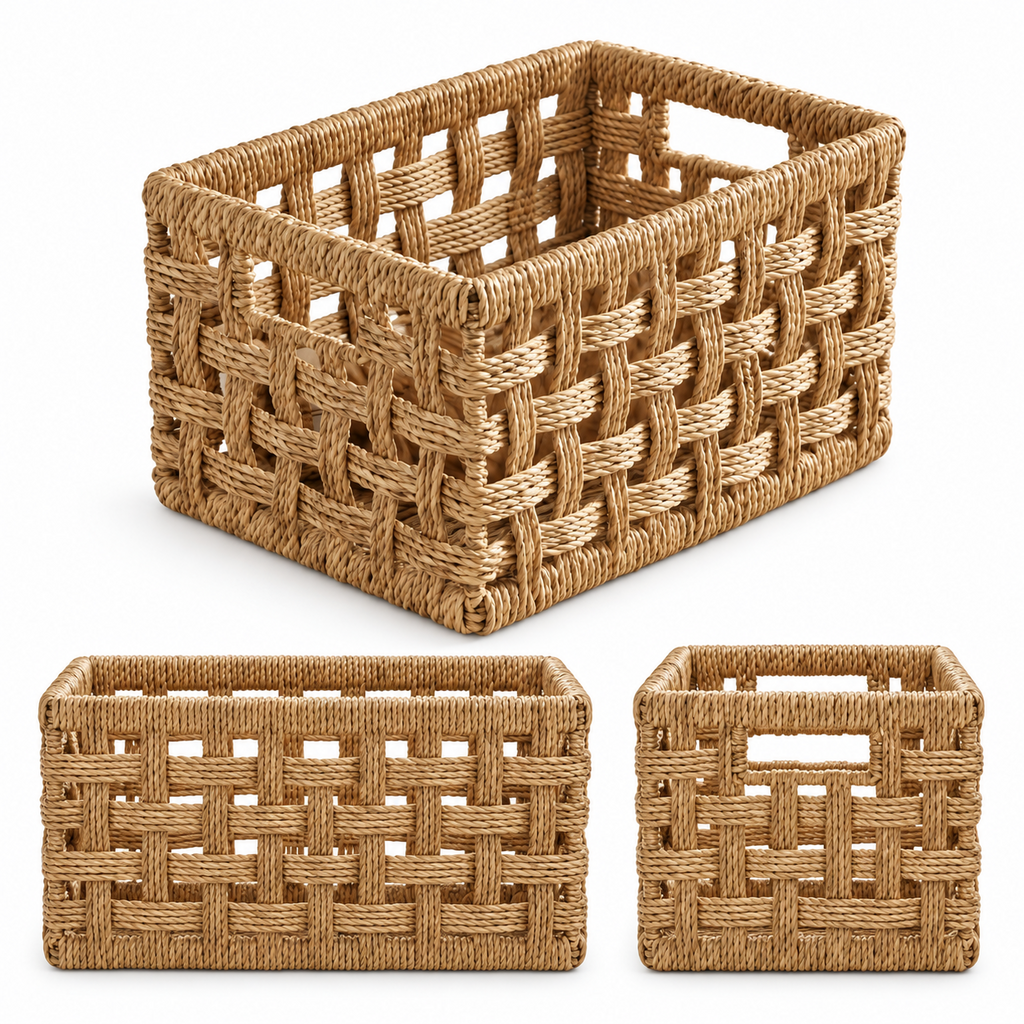 Rectangular Woven Storage Basket – Decorative Organizer Bin for Towels, Books, Shelves & Home Storage-cc-092003
