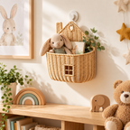 House Shaped Wicker Wall Hanging Basket with Chimney & Window, Handwoven Rattan Fall Decor Basket for Pumpkins, Dried Flowers & Harvest Display -ZENG-092002