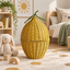 Handwoven Rattan Egg Shaped Storage Basket with Lid-Cute Fruit Shape Organizer for Nursery, Kitchen and Living Room-cc-091807